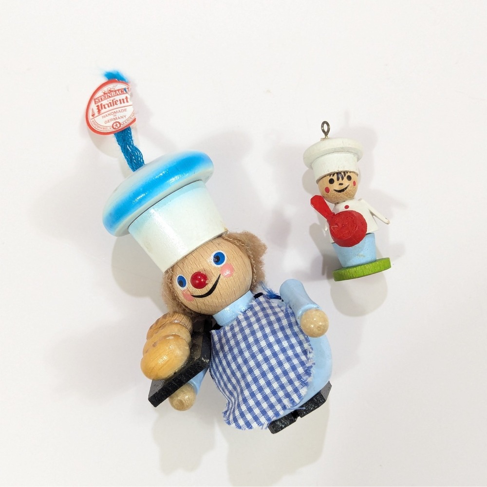 Steinbach Wood Chef Baker Ornament Set of 2 Hand Made in Germany 1.75" & 3.5"